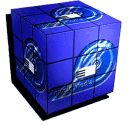 Logo von music-media im Rubik's Cube Design